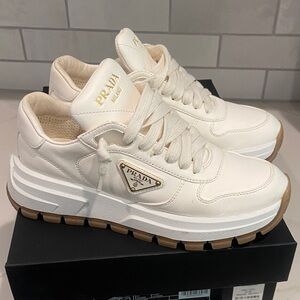 Prada Ivory Lace-Up Sneakers 38